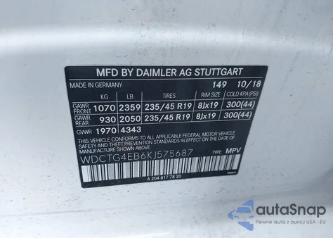 2019 Mercedes-Benz Gla 250 from USA, damaged, VIN WDCTG4EB6KJ575687